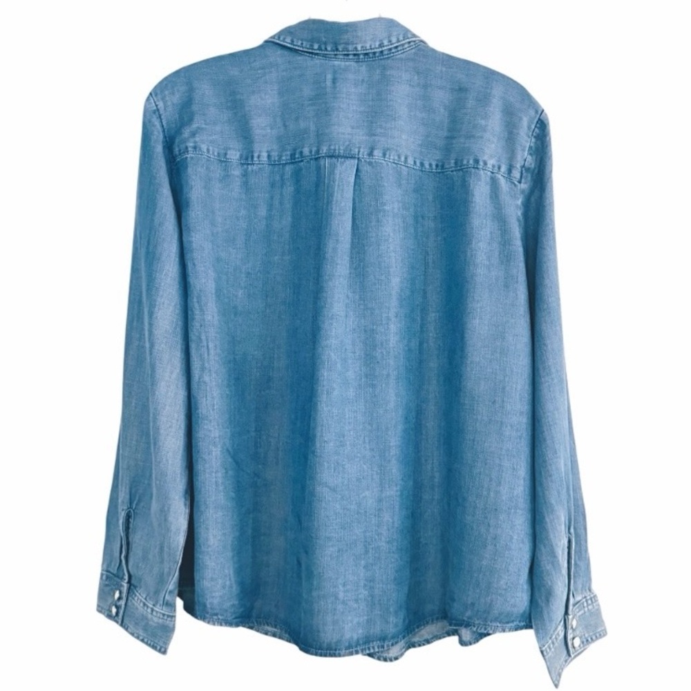 CHICO’S Embroidered Tencel Denim Button Down Shirt Star Sequins Size XL NEW - Picture 8 of 9
